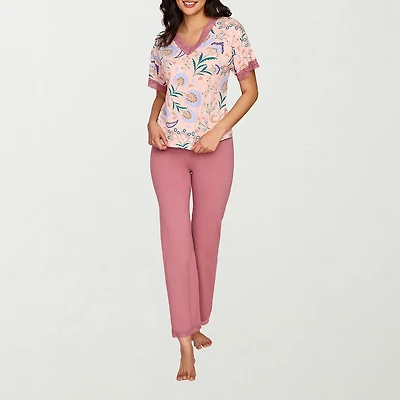 Ilusion Womens Round Neck Short Sleeve 2-pc. Pajama Set