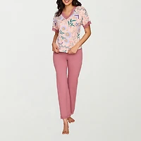 Ilusion Womens Round Neck Short Sleeve 2-pc. Pajama Set