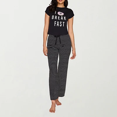 Ilusion Womens Round Neck Short Sleeve 2-pc. Pajama Set