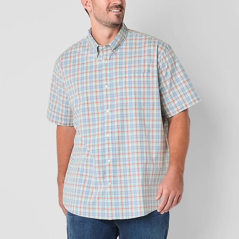 St. John's Bay Stetch Poplin Mens Short Sleeve Classic Fit Stretch Fabric Big and Tall Button-Down Shirt
