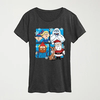 Cast Of Charcters Womens Crew Neck Short Sleeve Regular Fit Rudolph Graphic T-Shirt