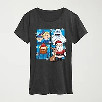 Cast Of Charcters Womens Crew Neck Short Sleeve Regular Fit Rudolph Graphic T-Shirt