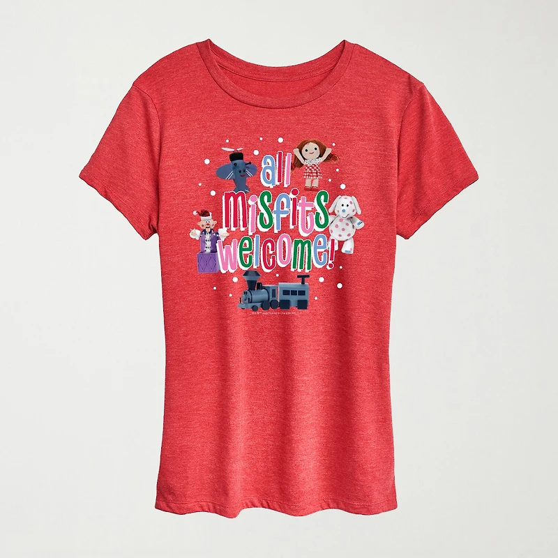 All Misfit Welcome Womens Crew Neck Short Sleeve Regular Fit Rudolph Graphic T-Shirt
