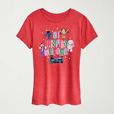 All Misfit Welcome Womens Crew Neck Short Sleeve Regular Fit Rudolph Graphic T-Shirt