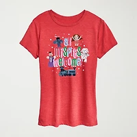 All Misfit Welcome Womens Crew Neck Short Sleeve Regular Fit Rudolph Graphic T-Shirt