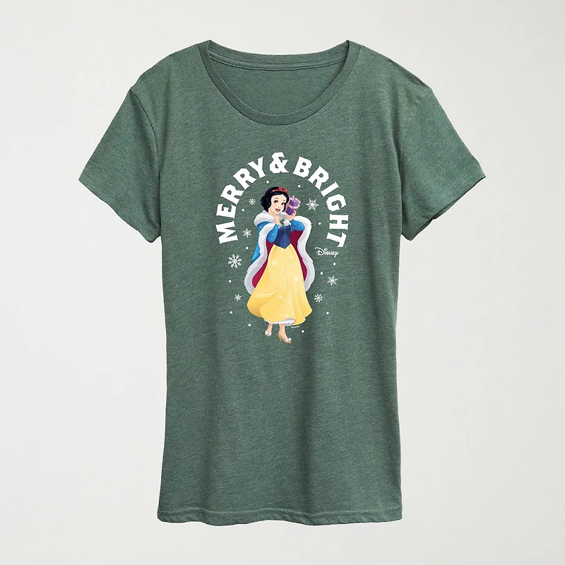 Merry And Bright Womens Crew Neck Short Sleeve Regular Fit Princess Graphic T-Shirt