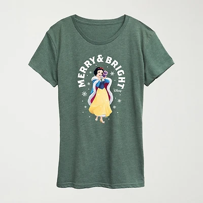 Merry And Bright Womens Crew Neck Short Sleeve Regular Fit Princess Graphic T-Shirt