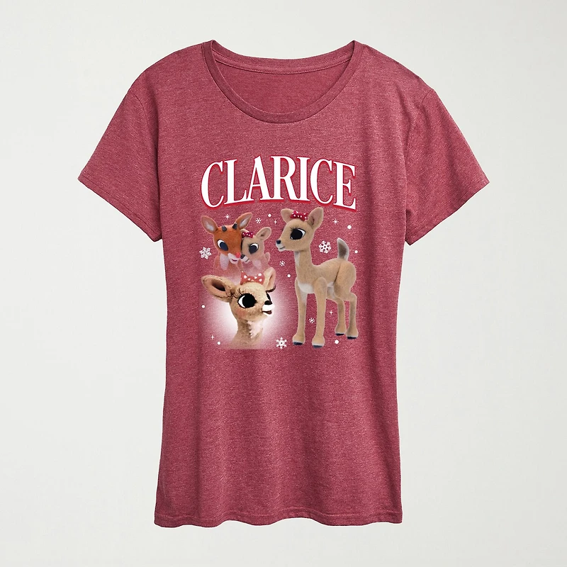 Clarice Womens Crew Neck Short Sleeve Regular Fit Rudolph Graphic T-Shirt