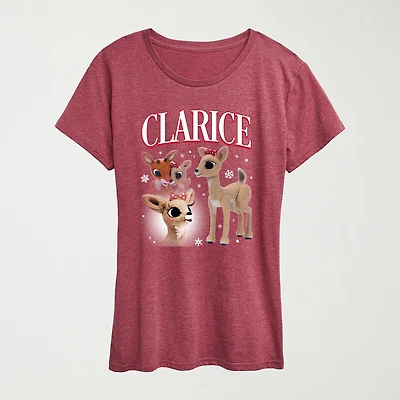 Clarice Womens Crew Neck Short Sleeve Regular Fit Rudolph Graphic T-Shirt