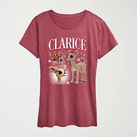Clarice Womens Crew Neck Short Sleeve Regular Fit Rudolph Graphic T-Shirt