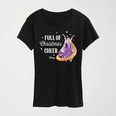 Christmas Cheer Womens Crew Neck Short Sleeve Regular Fit Princess Graphic T-Shirt