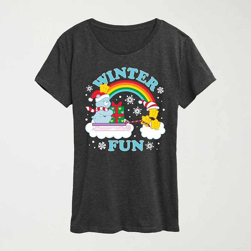 Winter Fun Womens Crew Neck Short Sleeve Regular Fit Care Bears Graphic T-Shirt