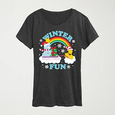Winter Fun Womens Crew Neck Short Sleeve Regular Fit Care Bears Graphic T-Shirt