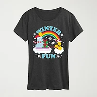 Winter Fun Womens Crew Neck Short Sleeve Regular Fit Care Bears Graphic T-Shirt