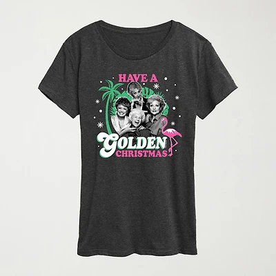 Golden Christmas Womens Crew Neck Short Sleeve Regular Fit Graphic T-Shirt