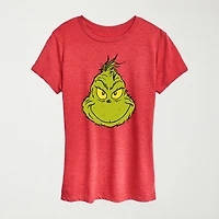 Grinch Face Womens Crew Neck Short Sleeve Regular Fit Graphic T-Shirt