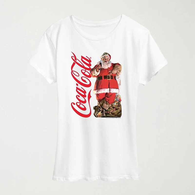 Santa Sip Womens Crew Neck Short Sleeve Regular Fit Graphic T-Shirt