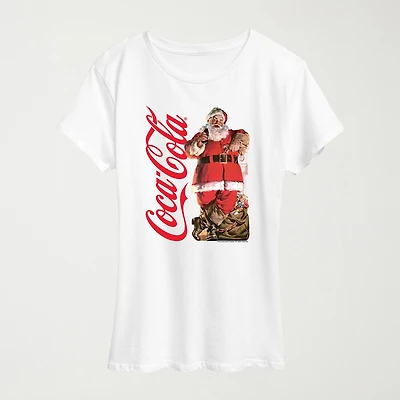 Santa Sip Womens Crew Neck Short Sleeve Regular Fit Graphic T-Shirt