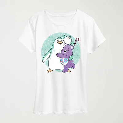 Penguin On Ice Womens Crew Neck Short Sleeve Regular Fit Care Bears Graphic T-Shirt