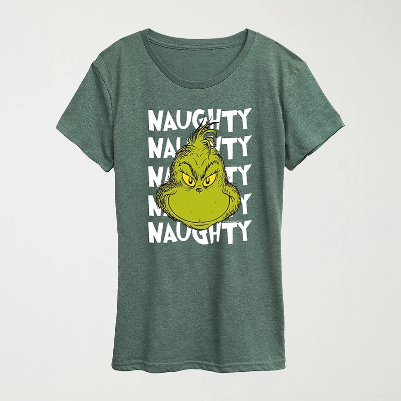 Naughty Grinch Womens Crew Neck Short Sleeve Regular Fit Graphic T-Shirt