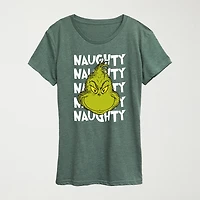Naughty Grinch Womens Crew Neck Short Sleeve Regular Fit Graphic T-Shirt