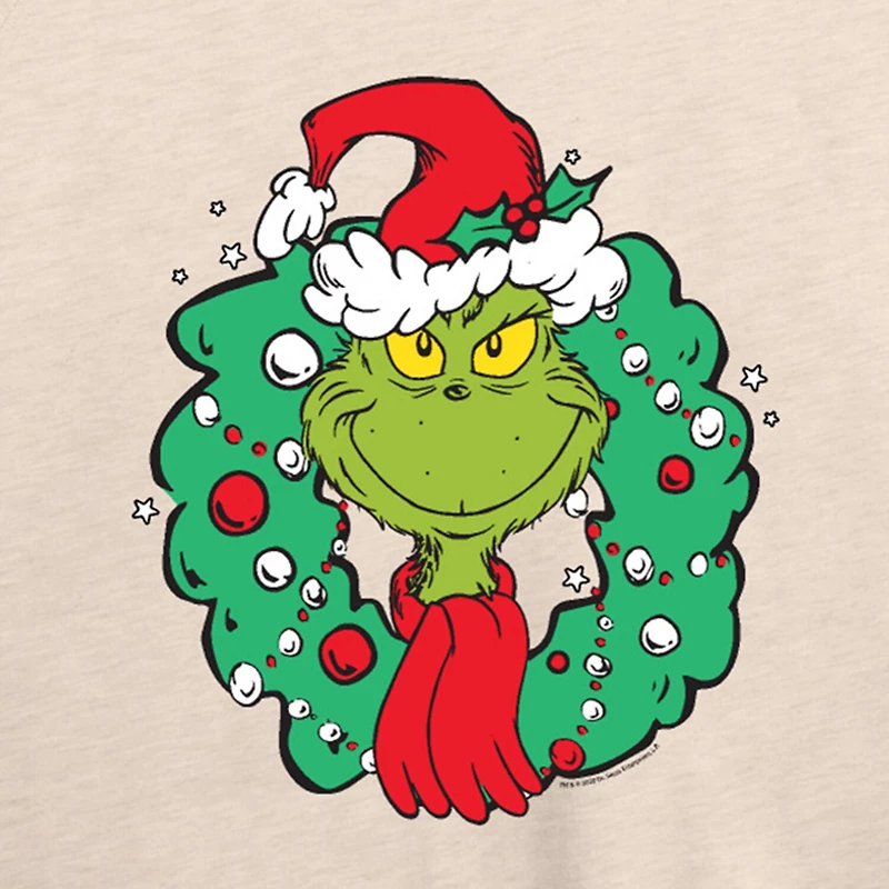 Grinch Wreath Womens Round Neck Long Sleeve Regular Fit Graphic T-Shirt