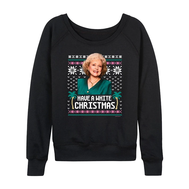 White Christmas Womens Boat Neck Long Sleeve Regular Fit Graphic T-Shirt