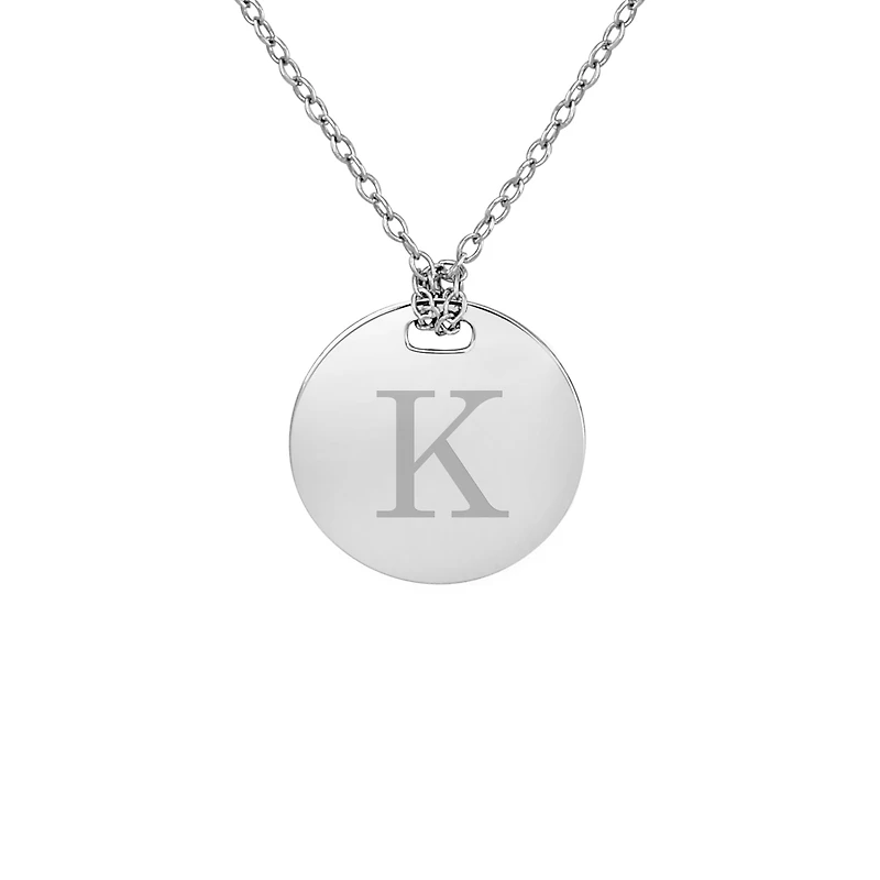 Personalized Sterling Silver 16mm Round Initial Pendant Necklace