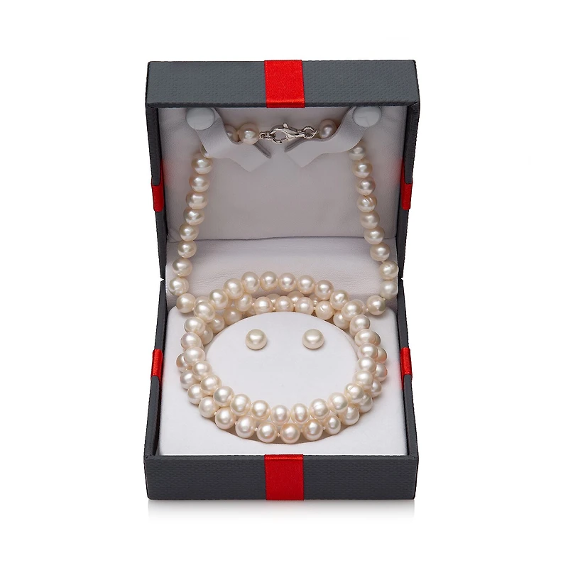 Womens White Cultured Freshwater Pearl Sterling Silver 3-pc. Jewelry Set