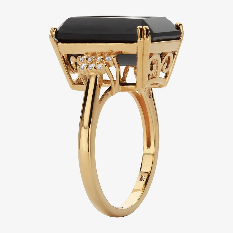 Womens Genuine Black Onyx 18K Gold Over Silver Cocktail Ring