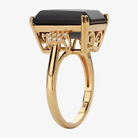 Womens Genuine Black Onyx 18K Gold Over Silver Cocktail Ring