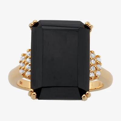 Womens Genuine Black Onyx 18K Gold Over Silver Cocktail Ring