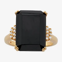 Womens Genuine Black Onyx 18K Gold Over Silver Cocktail Ring