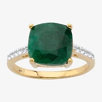 Womens Genuine Green Emerald 14K Gold Over Silver Cocktail Ring