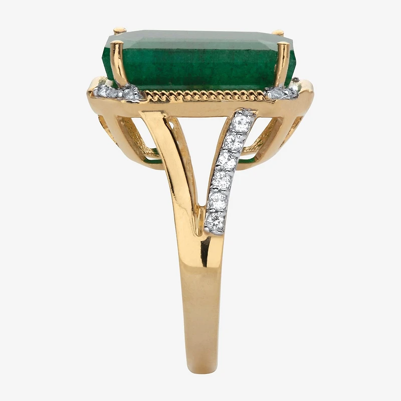 Womens Genuine Green Emerald 14K Gold Over Silver Cocktail Ring
