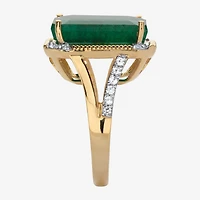 Womens Genuine Green Emerald 14K Gold Over Silver Cocktail Ring