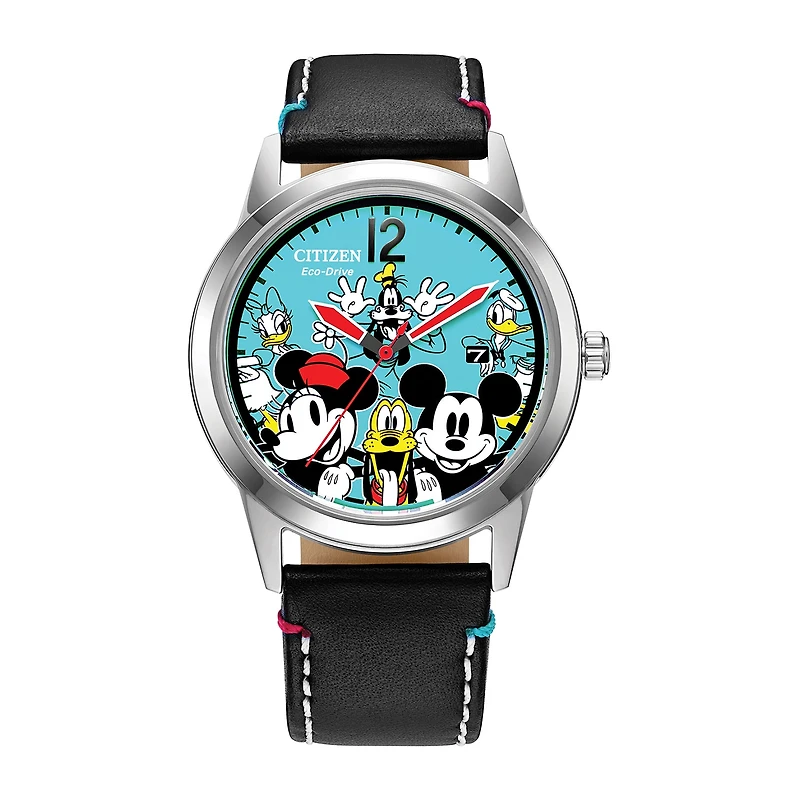 Citizen Disney Mickey and Friends Unisex Adult Black Leather Strap Watch Aw1235-06w