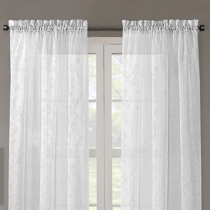 Regal Home Embroidered Voile Rod Pocket Sheer Single Curtain Panel