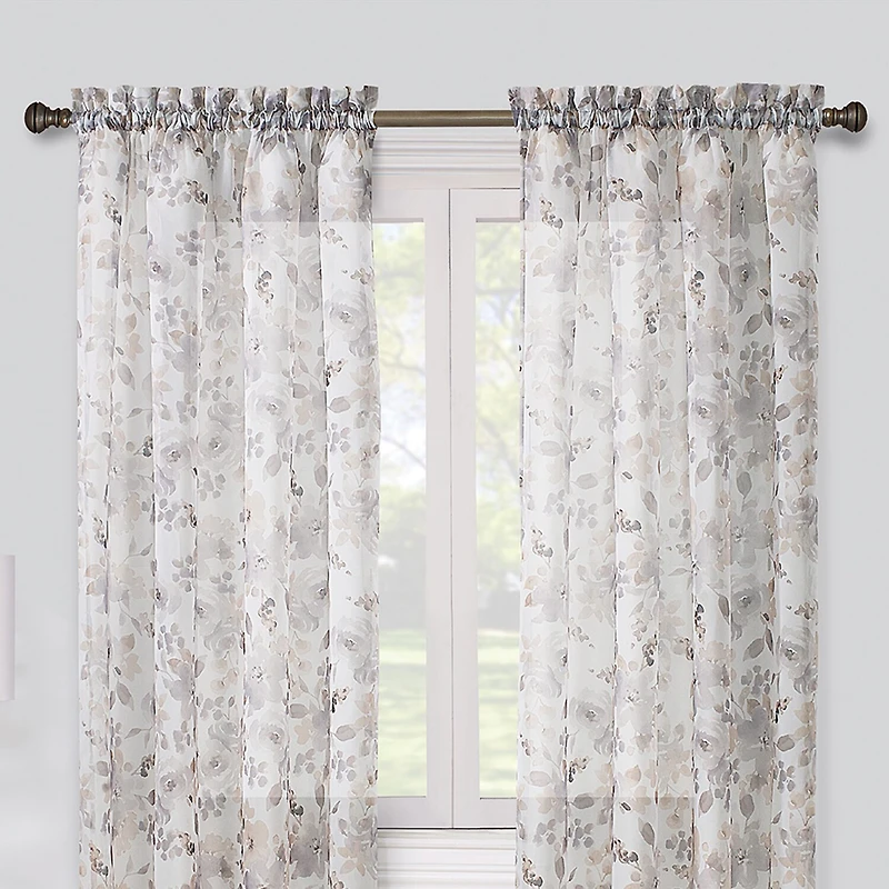 Regal Home Floral Printed Voile Rod Pocket Sheer Single Curtain Panel