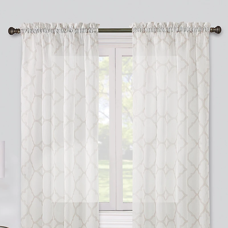 Regal Home Fret Printed Voile Rod Pocket Sheer Single Curtain Panel