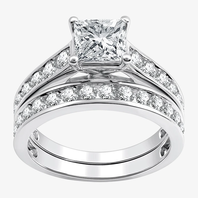 (G-H / Si2-I1) Womens 2 1/2 CT. T.W. Lab Grown White Diamond 10K Gold Side Stone Bridal Set