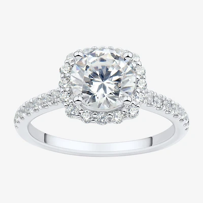 (H-I / Si1-Si2) Womens 2 CT. T.W. Lab Grown White Diamond 10K Gold Round Side Stone Halo Engagement Ring