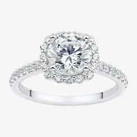 (H-I / Si1-Si2) Womens 2 CT. T.W. Lab Grown White Diamond 10K Gold Round Side Stone Halo Engagement Ring