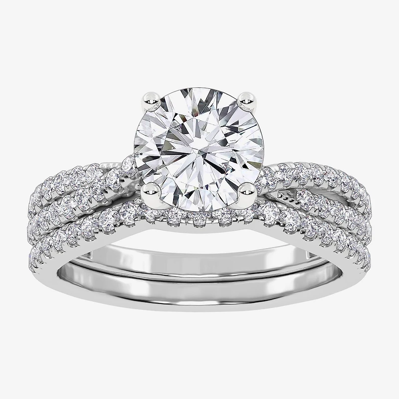 (H-I / Si2-I1) Womens 1 1/2 CT. T.W. Lab Grown White Diamond 10K Gold Round Side Stone Bridal Set