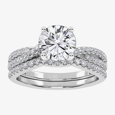 (H-I / Si2-I1) Womens 1 1/2 CT. T.W. Lab Grown White Diamond 10K Gold Round Side Stone Bridal Set