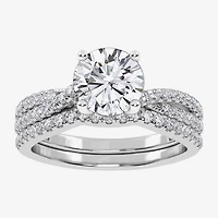 (H-I / Si2-I1) Womens 1 1/2 CT. T.W. Lab Grown White Diamond 10K Gold Round Side Stone Bridal Set