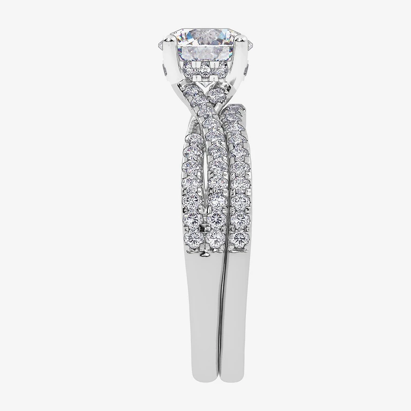 (H-I / Si2-I1) Womens 1 1/2 CT. T.W. Lab Grown White Diamond 10K Gold Round Side Stone Bridal Set