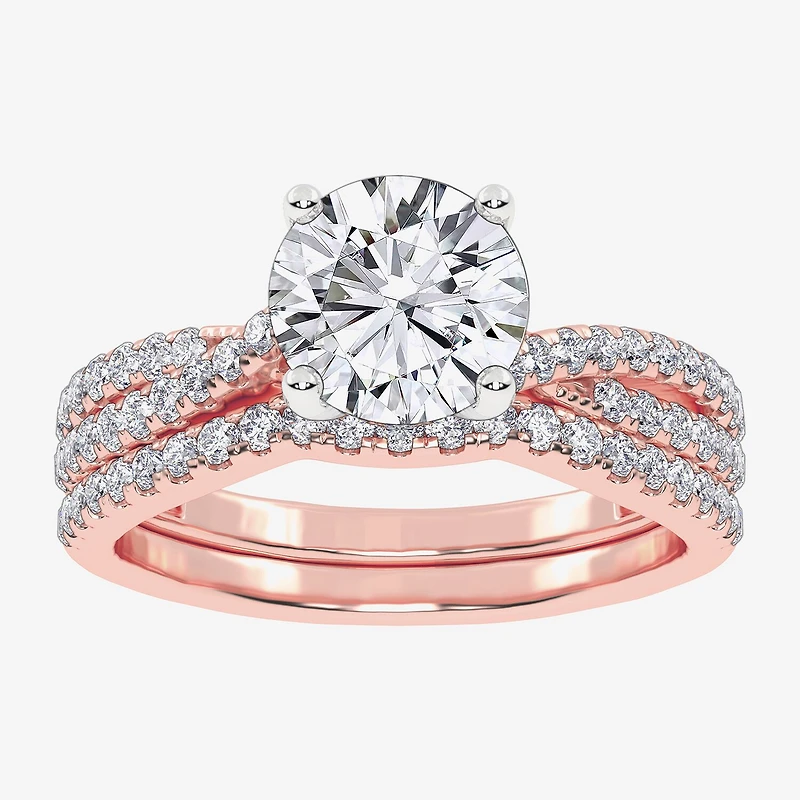 (H-I / Si2-I1) Womens 1 1/2 CT. T.W. Lab Grown White Diamond 10K Gold Round Side Stone Bridal Set