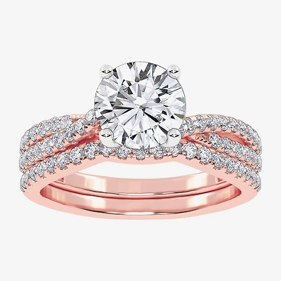(H-I / Si2-I1) Womens 1 1/2 CT. T.W. Lab Grown White Diamond 10K Gold Round Side Stone Bridal Set