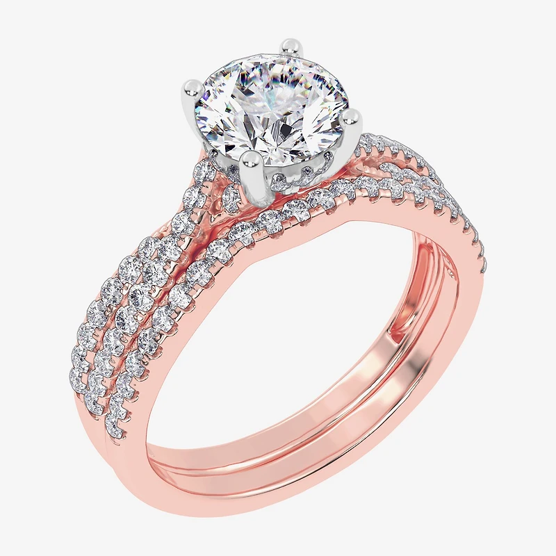 (H-I / Si2-I1) Womens 1 1/2 CT. T.W. Lab Grown White Diamond 10K Gold Round Side Stone Bridal Set